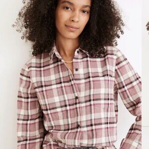 Madewell Plaid Shirt in Pink and Cream